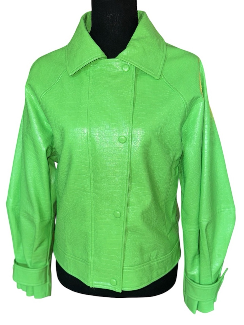 Women’s Neon Green Faux Leather Button-Front Jacket